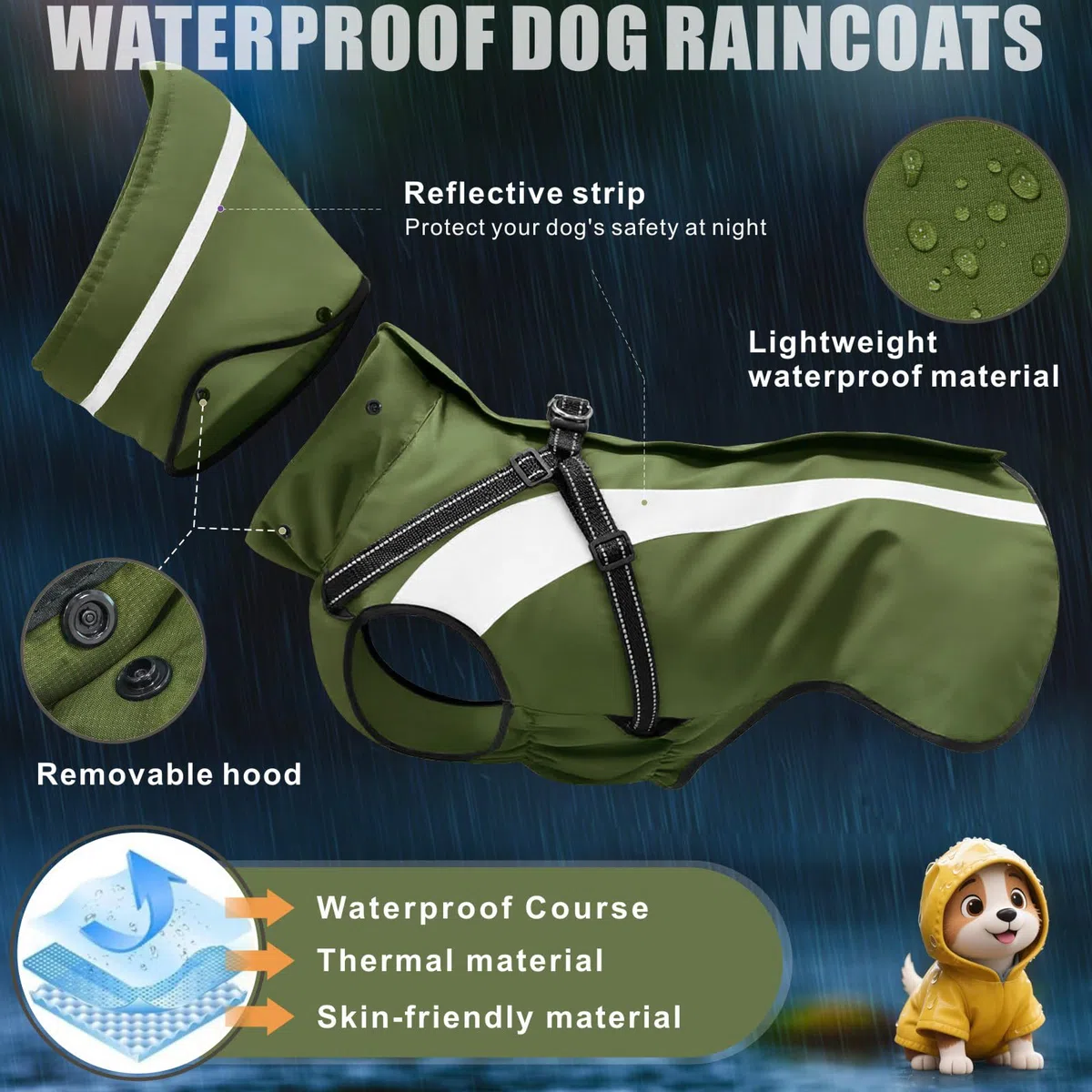 Impermeable Perro Impermeables para Perros Reflectantes Perros Chaquetas de Lluvia con Capucha Poncho para Perro pequeños y medianos Grandes S-XXL (Verde, XXL)