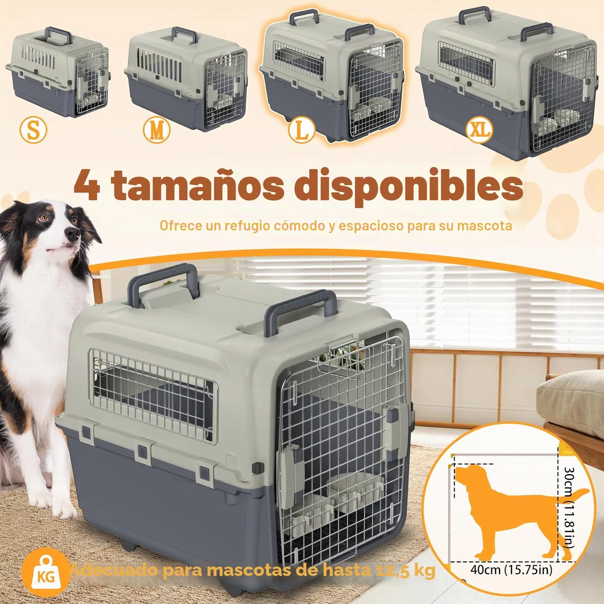 Froadp Transportbox para mascotas, perro, gato, caja de plástico PP, 67 x 51 x 58,5 cm, caja de transporte para gatos, caja de transporte para perros con ruedas, espaciador de orina y cuencos