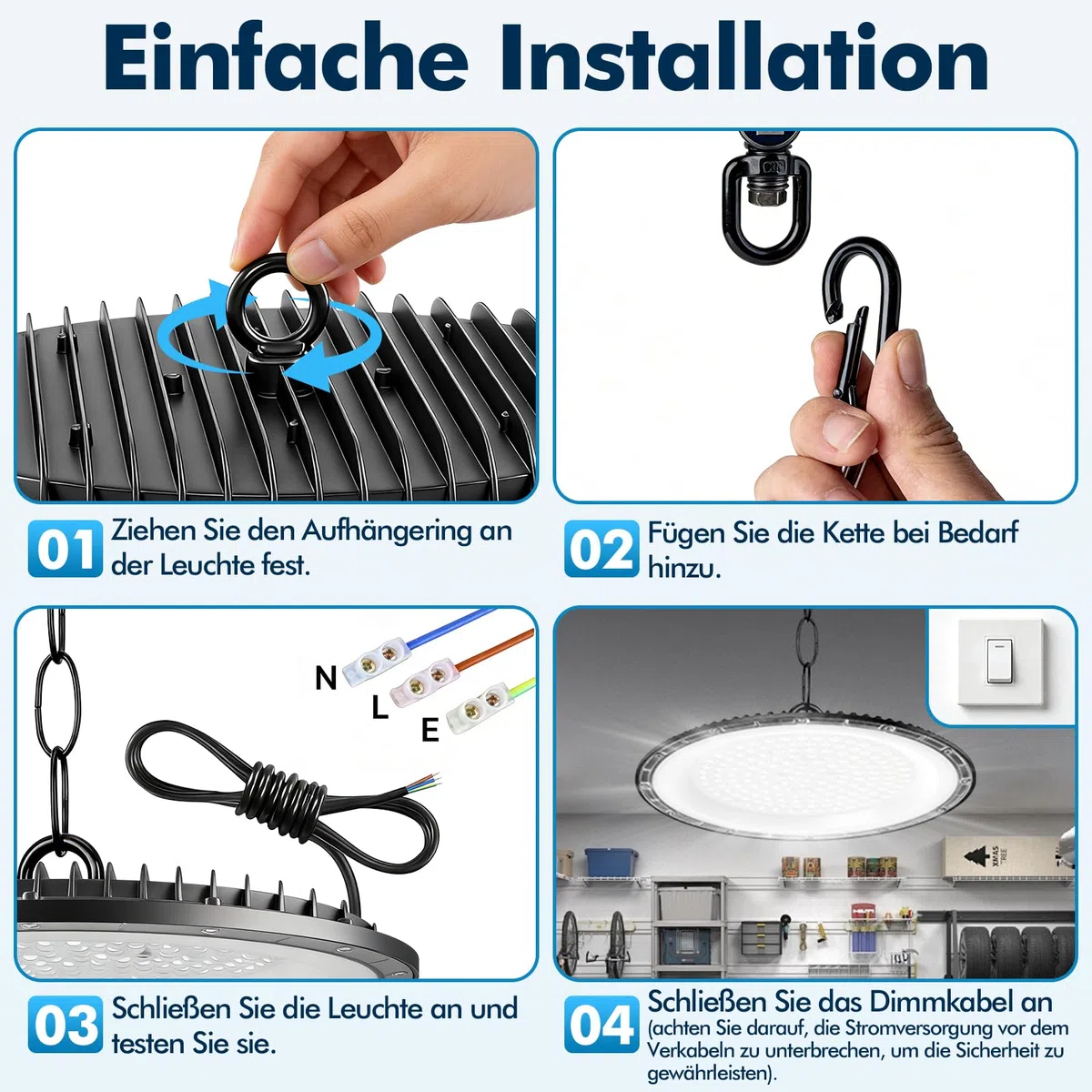4Pack 300W UFO LED Lámpara de Alta Bahía, 30000LM Focos Interior Techo,6500K Ultrafina Iluminación de Almacén,IP66 Impermeable Naves Industriales Para Patio,Garaje,Fábrica,Taller
