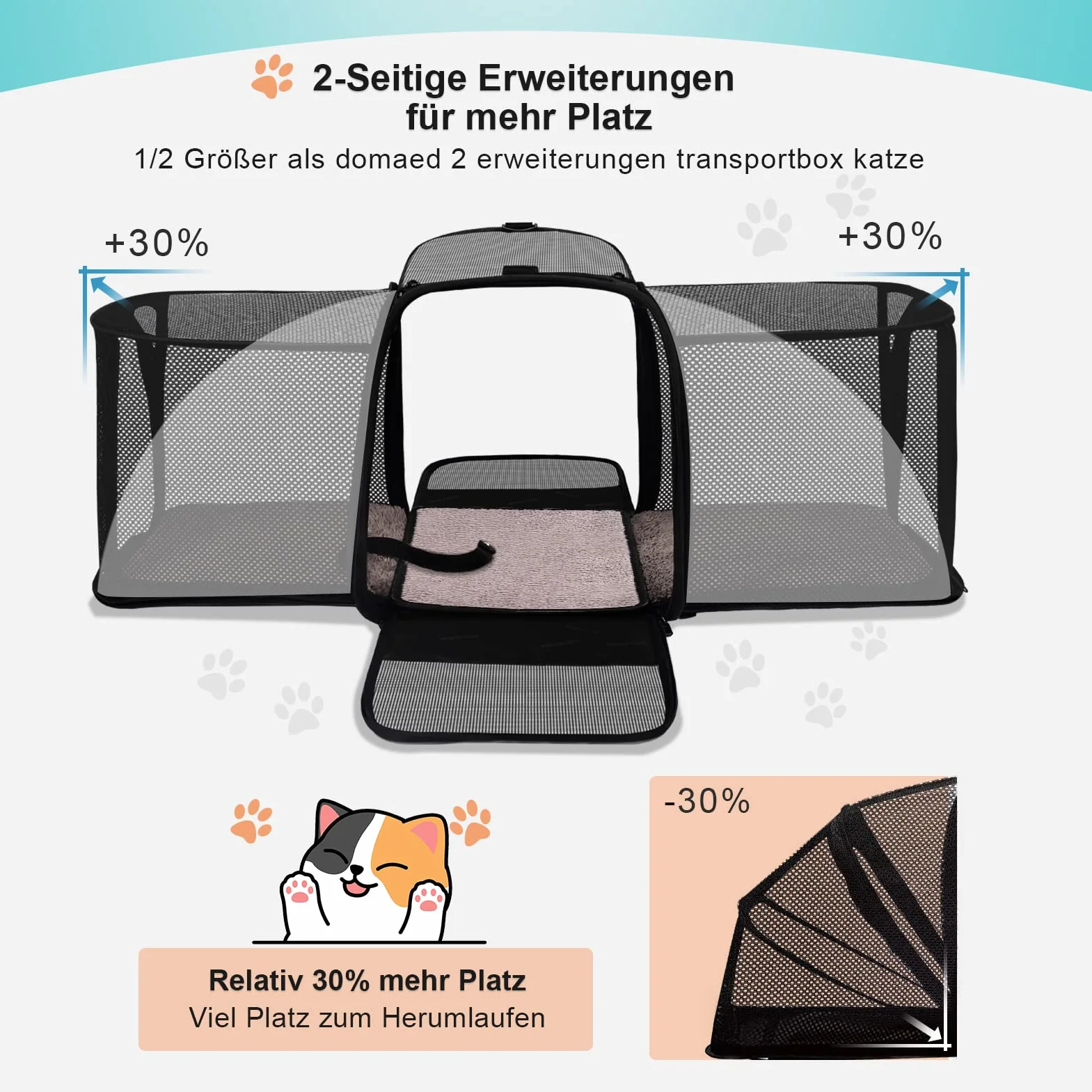 Morpilot Transportador para Gatos, Bolso expandible de 2 Lados para Gatitos y Cachorros de hasta 7 kg, Bolso Plegable de Viaje para Gatos Aprobado por la aerolínea con Almohadilla Lavable 45x36x30cm