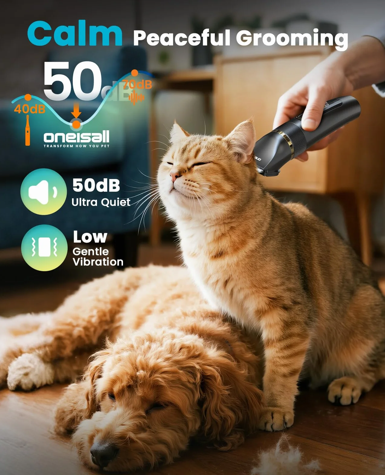 oneisall Silencioso Maquina cortar pelo Perros Mejorada Pro, Profesional Cortapelos Perros Gatos 2000mAh Recargable, IPX7 Impermeable Maquina de cortar pelo barboncini