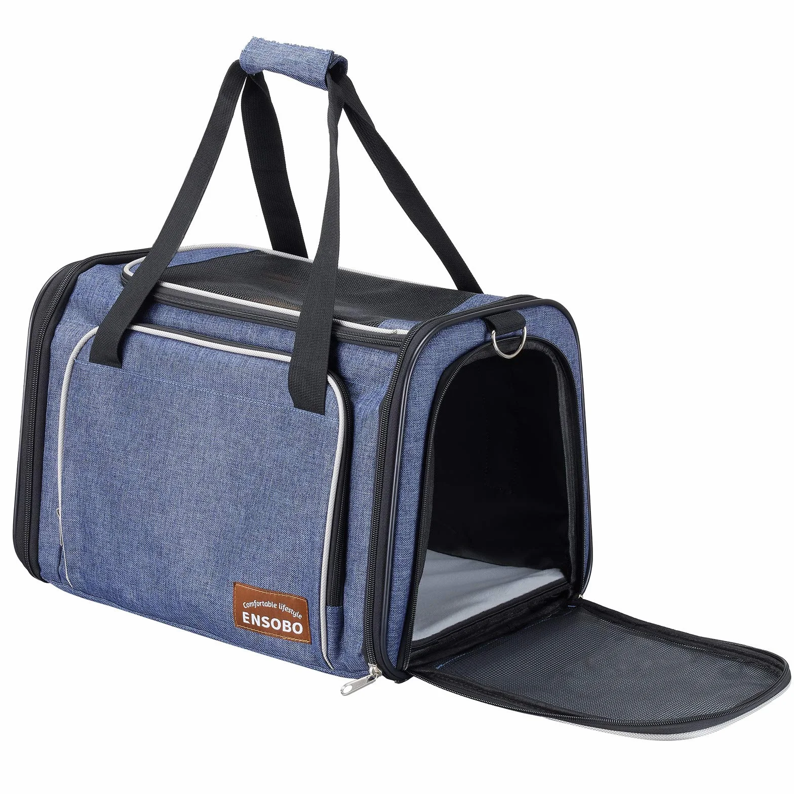 Transportín Gato Perro, ENSOBO Material de Mezclilla Resistente a Los Arañazos Bolsa de Transporte Para Gatos, Transportín para Mascotas Aerolínea Aprobado, Transporte de Gato para Viajes cómodos