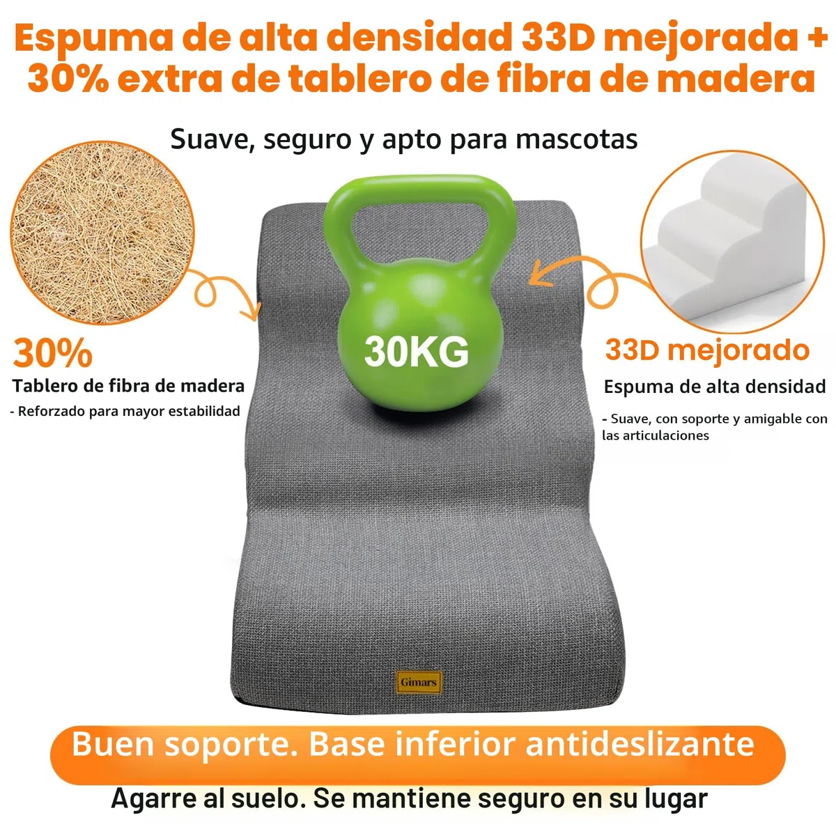 Gimars Escalera para Perros con Espuma 30D, 3 escalones estables de 40 cm, Funda Lavable, Base Antideslizante, rampa para Perros pequeña, Escalera Perro para Cama, sofá, Coche