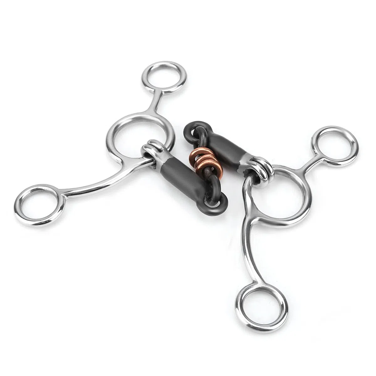 Broca para Masticar Caballos de Acero Inoxidable Broca para Boca de Caballo Boca con Incrustaciones de Cobre Negro con 3 Anillos de Cobre para Soporte Lateral de Contacto Ligero