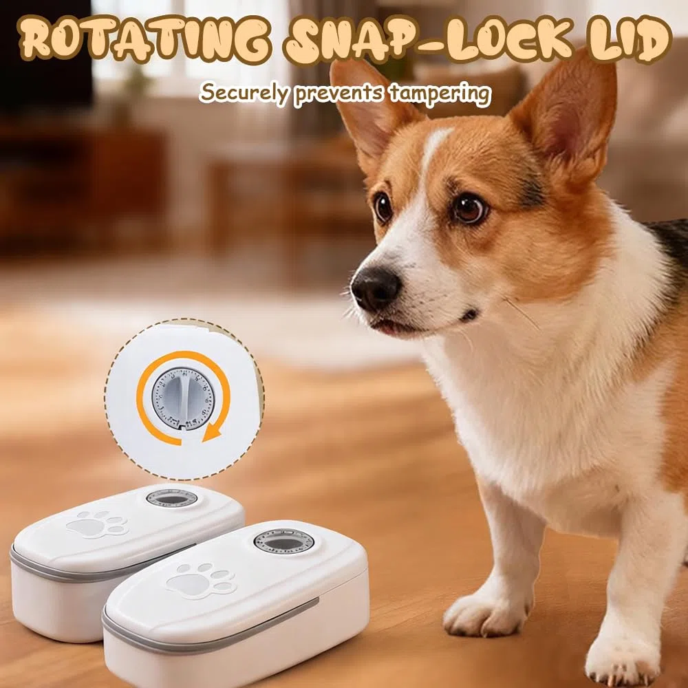Programado Comedero Gato Perro, 700 ML 2 Comidas Dispensador Comida Gatos, Comedero Gato Automatico con Temporizador, Dispensador de Comida para Gatos Perro para Comida Húmeda Seca