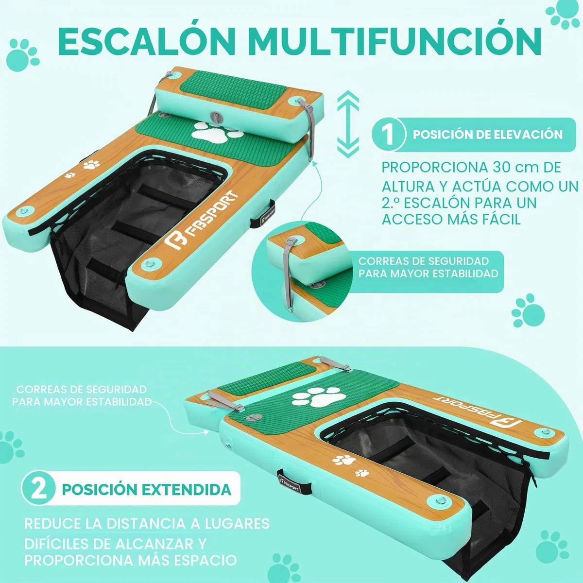 Rampa de Agua Hinchable para Perros, Escalera Flotante para Muelles Piscinas, Barcos, Lagos, Antideslizante de EVA para Perros de hasta 100 kg