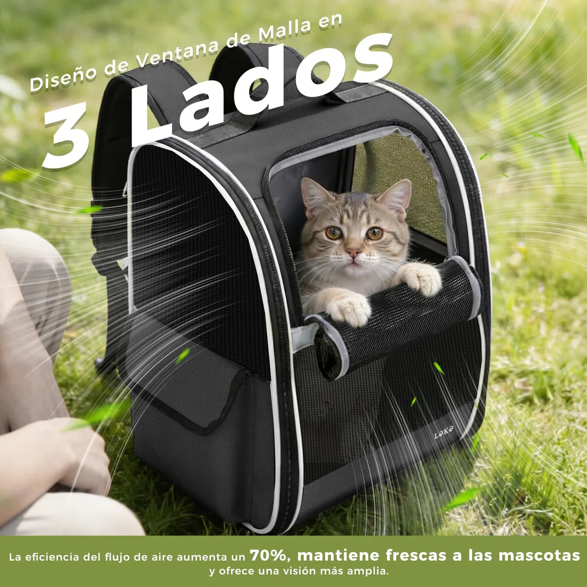 Lekesky Mochila para Gatos Transportín Perro Gato para Mascotas Medianas/Pequeñas (2-8 kg), Mochila Gato con Ventana de Malla para Senderismo, Viajes, Exterior (Negro, M)