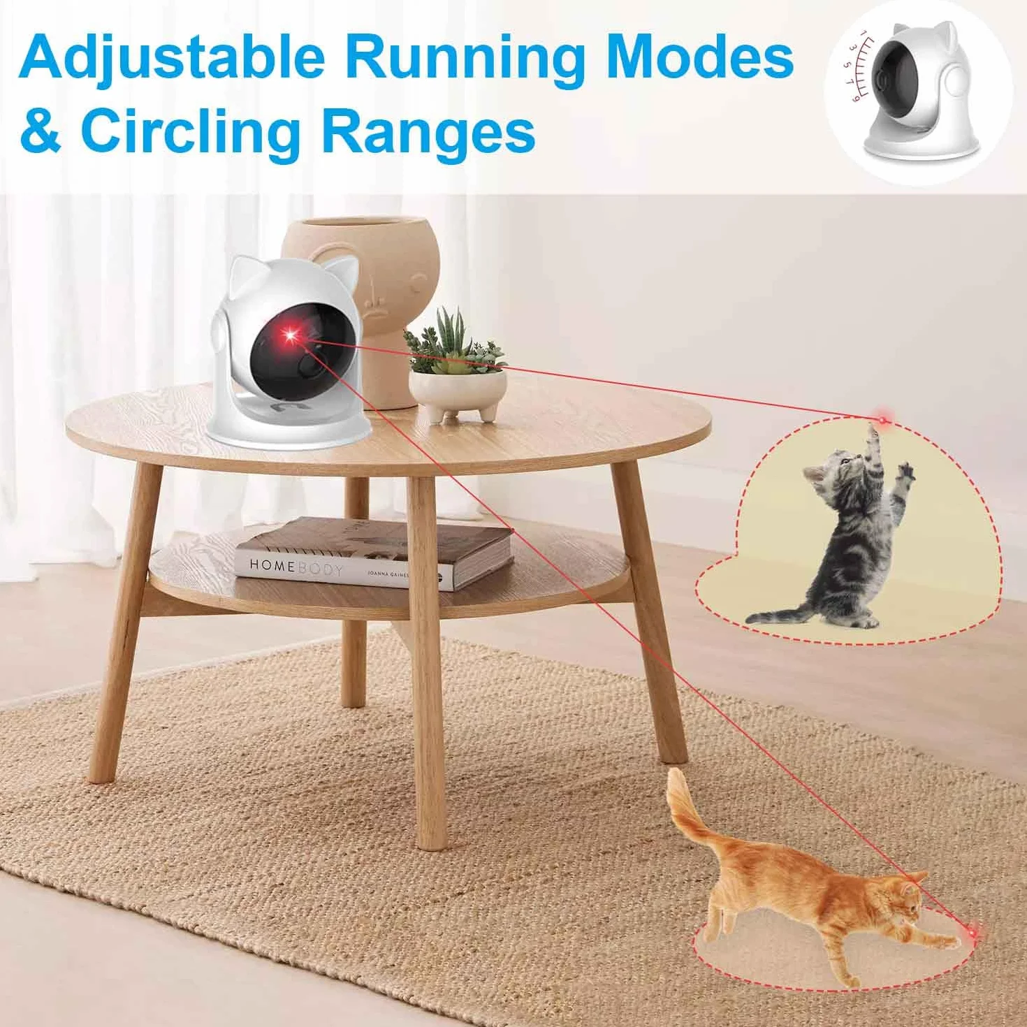 VOVIGGOL Juguete Automático Puntero para Gatos y Perros, Interactivo con USB C Recargable & Alcance Ajustable para Mascotas