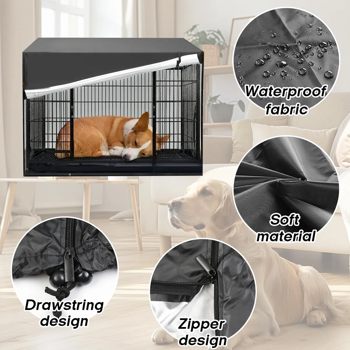 Funda resistente para jaula de perro de 36 pulgadas, impermeable y resistente al viento, cubierta cálida para jaula de perro Oxford con ventana de ventilación, fundas para jaula de mascotas