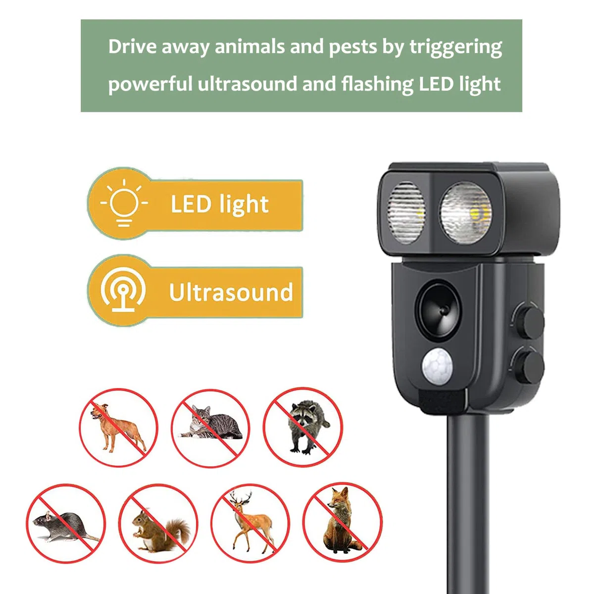 Repelente Gatos,USB,Repelene de Animales al Aire Libre como Gatos, Ratas, Perros, Aves, Zorros,Solar Ultrasónico Repelente para Gatos,Outdoor Repeller para Los Animales