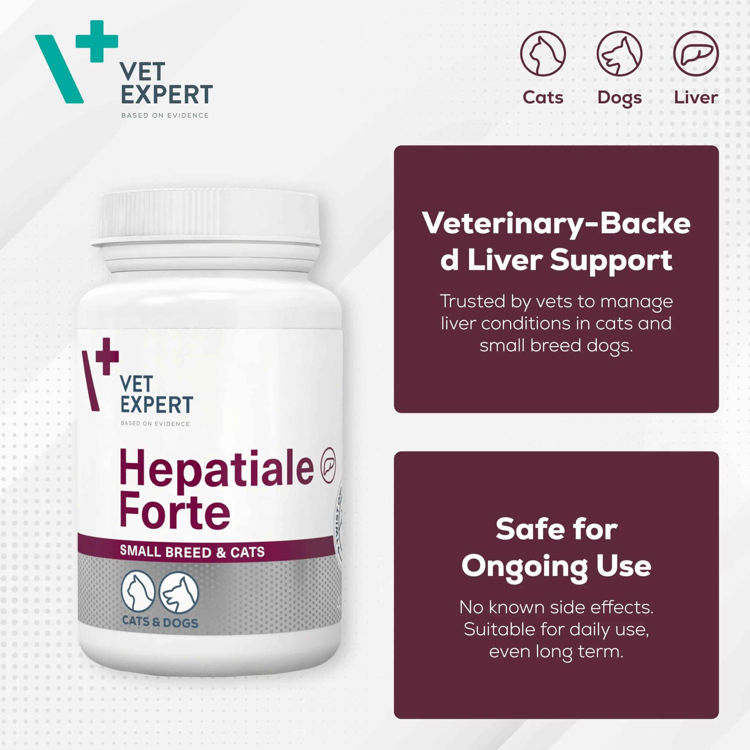 VetExpert Hepatiale Forte Razas Pequeñas y Gatos | 40 Cápsulas | Suplemento Alimenticio para Perros Pequeños y Gatos | para Apoyar la Función Hepática Natural