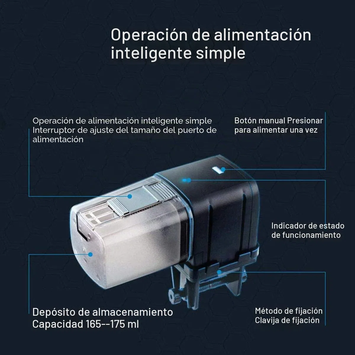 Lychee - Alimentador automático para acuarios, Temporizador controlado por WiFi, dispensador de Alimentos para Peces con Pantalla LCD para peceras, estanques, Vacaciones (Negro)