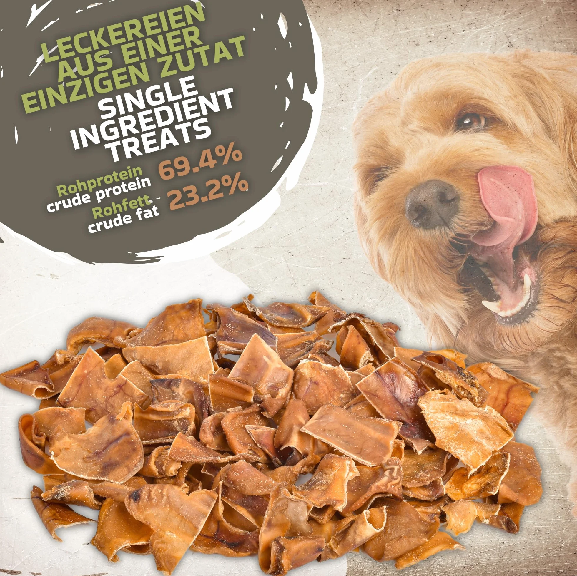 Orejas de cerdo cortadas para perros, 1 kg (aprox. 43 – 48 unidades) | Orejas de cerdo secas enteras | 100% natural | Diversión masticable duradera | Sin cereales | Ideal para perros pequeños y