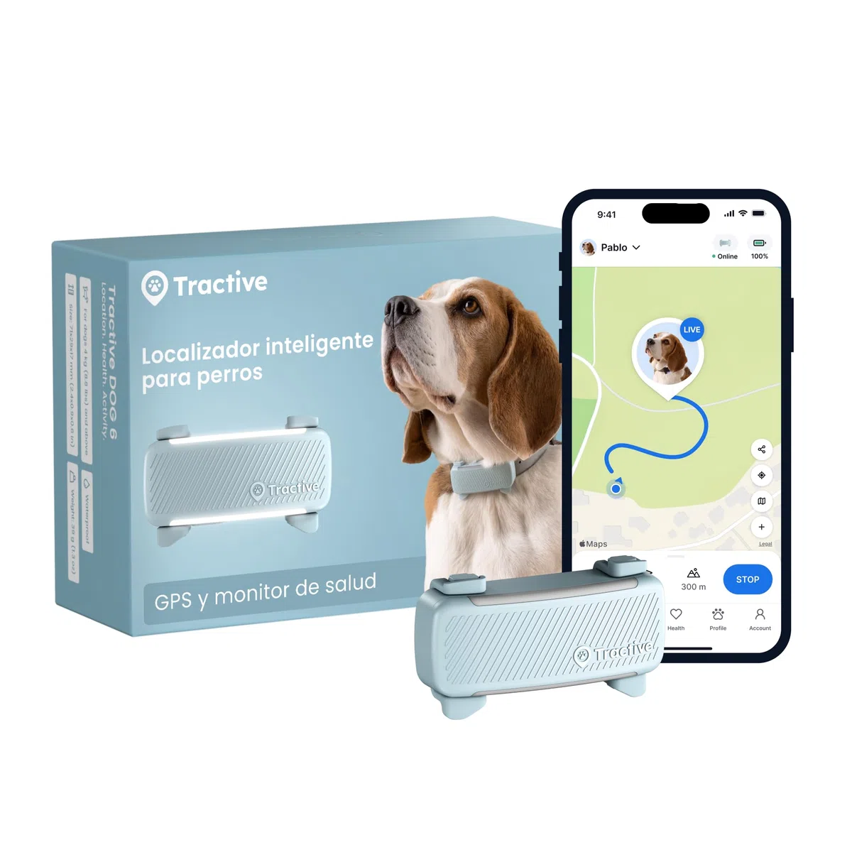 Tractive - GPS perros | 2025 Edición | N.º 1 del mercado | Localización en tiempo real | Alertas antifuga | Monitor de actividad | Avisos de salud | Seguimiento de ladridos (Menta)