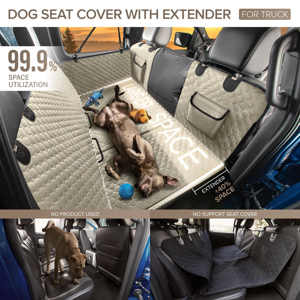 SHARLOVY Extensor de asiento trasero de camión XL para perros, cubierta de asiento de coche para perros de fondo duro grande para asiento trasero, hamaca de coche para perros de servicio pesado