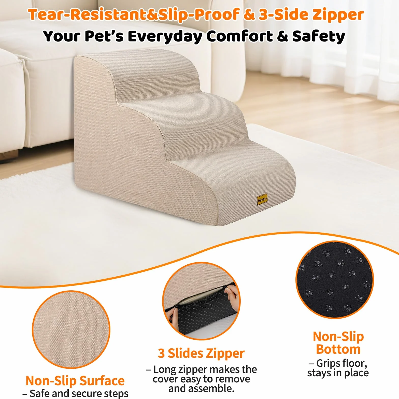 Gimars Escaleras de Espuma 30D de Alta Densidad y Extra Anchas, estables de 3 peldaños para Perros, escaleras para Mascotas de 40 cm de Alto con Cubierta Lavable y Base Antideslizante, rampa portátil