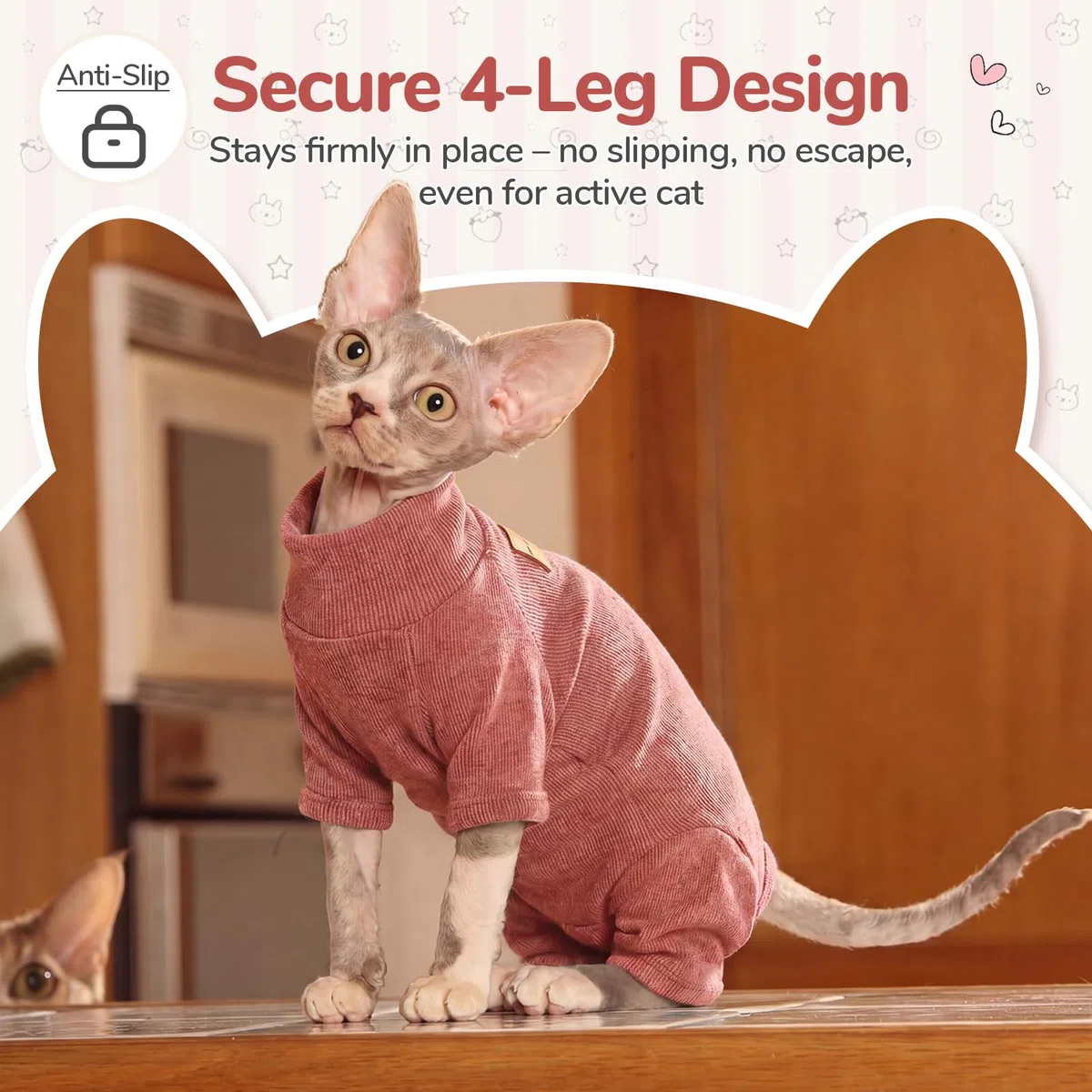 Traje Post operatorio Gato, Body Gato sin Pelo, Ropa recuperación Gato Polar cálida, Body Gato elástico 4 Patas, protección Tras cirugía, Rojo Óxido XXL