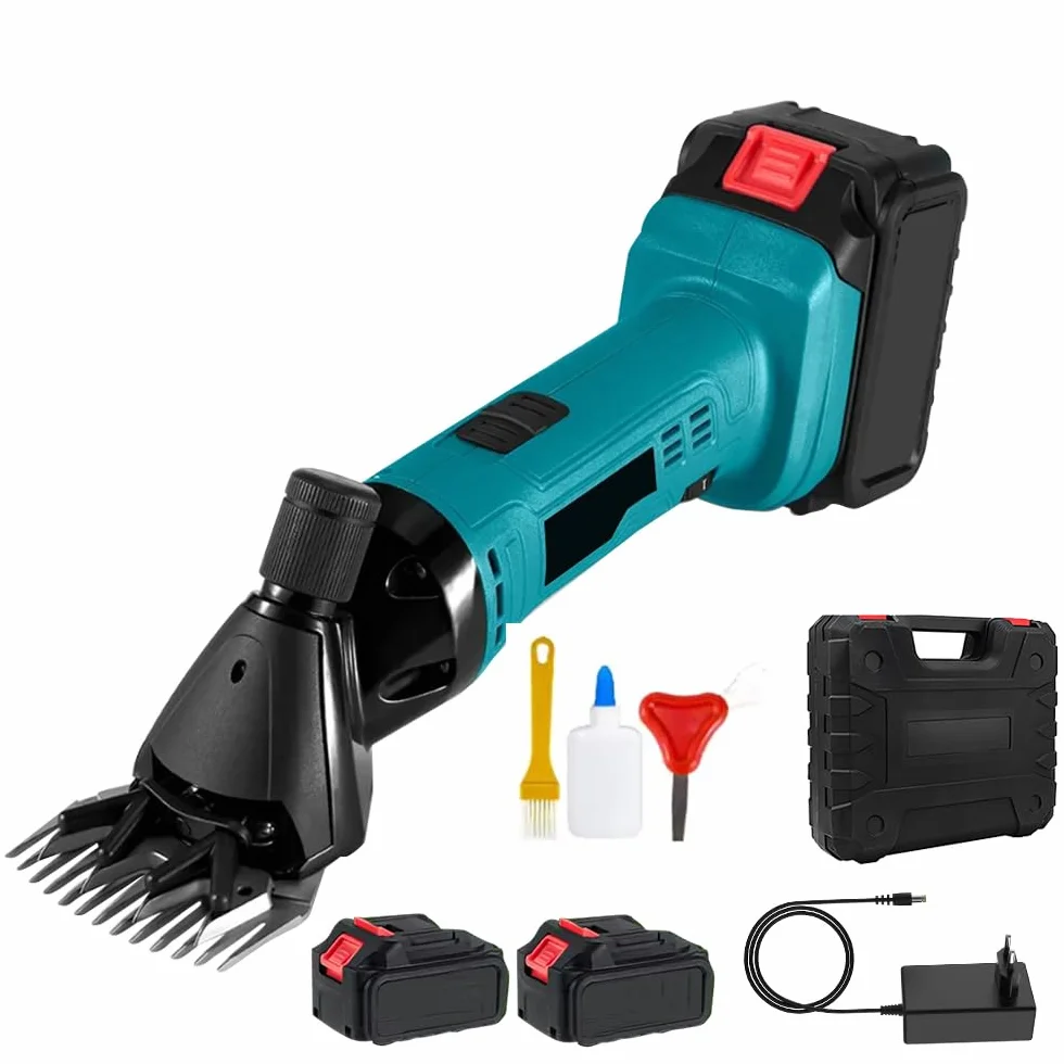 Cortacésped eléctrico 3500 RPM, con 2 baterías 4Ah, cortadora de 6 velocidades, profesional para pelos gruesos y enredados, para caballos, ovejas, cabras (azul)