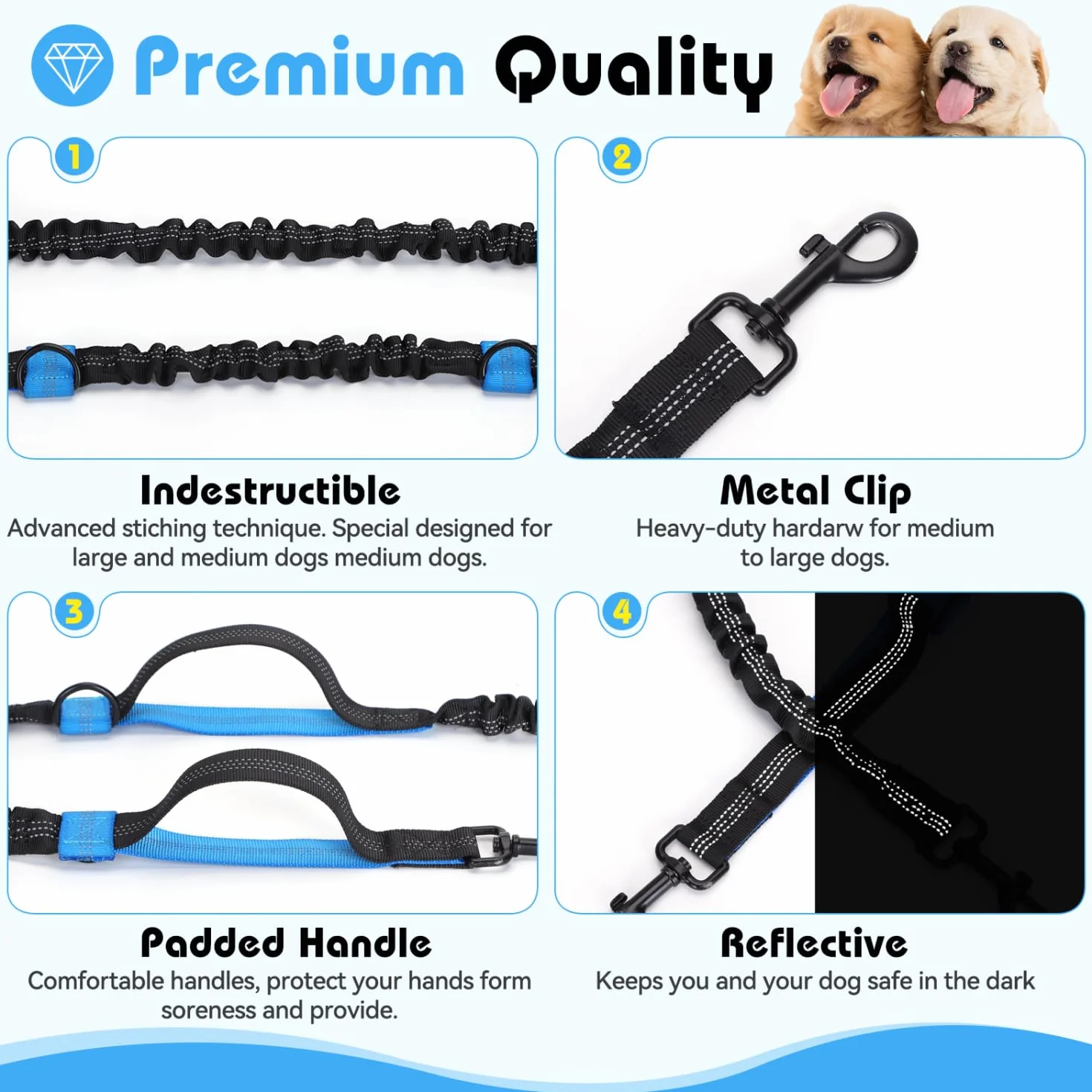 Nobleza Correa de correr para 2 perros con cinturón abdominal, para perros, reflectante, elástica, para correr, senderismo