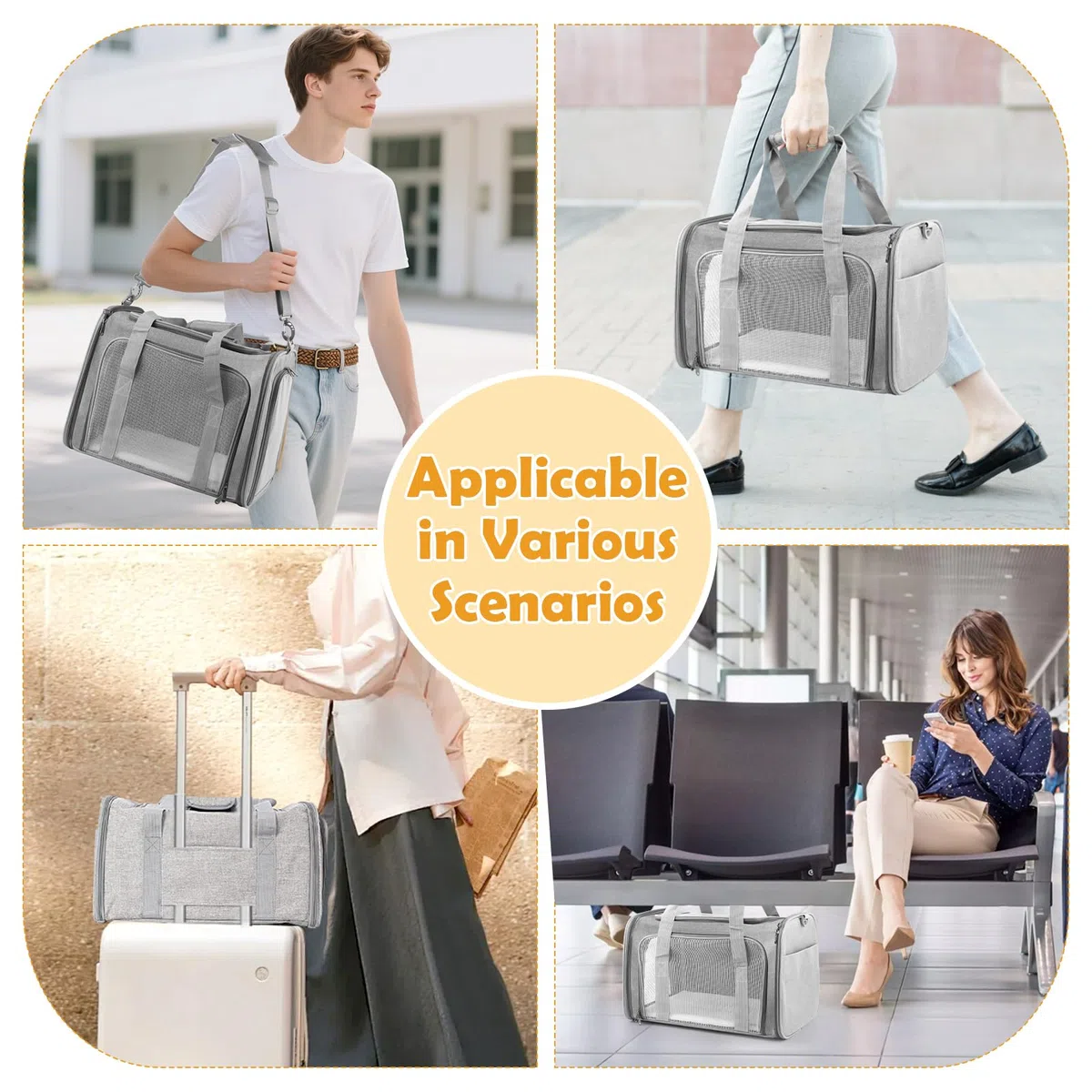 Transportin Gato Grande, 45x30x30 cm Transportin Perro Pequeño Transpirable Plegable, Transportin para Gatos con Correa al Hombro y Colchón Suave, para Coche/Avión, Autoreisbox für Katze