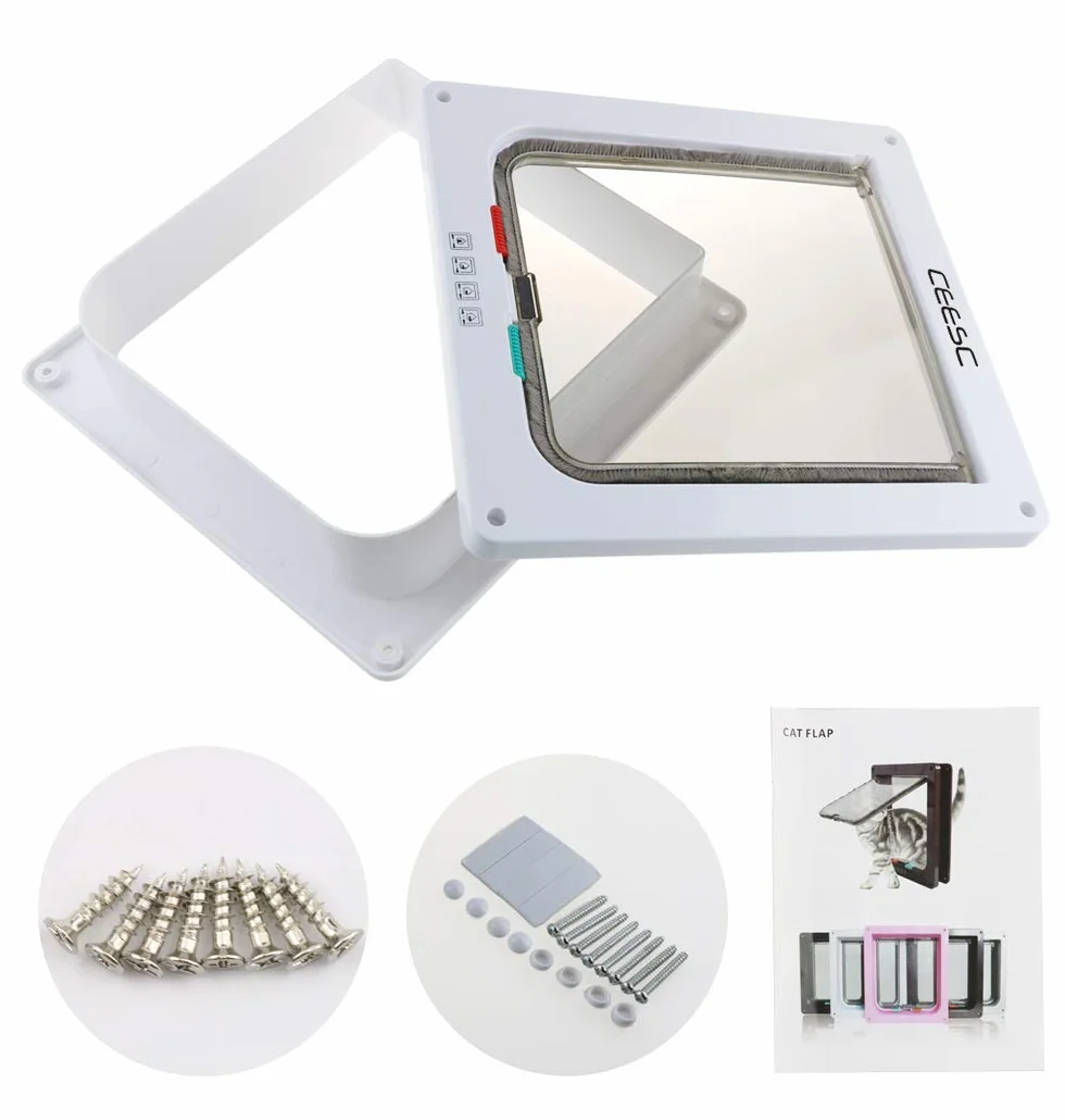 CEESC Gateras para Gatos Grandes (28 x 24,9 cm), Bloqueo de 4 Vías para Gatos y Perros Pequeños de Circunferencia <63 cm, Fácil de Instalar y Usar