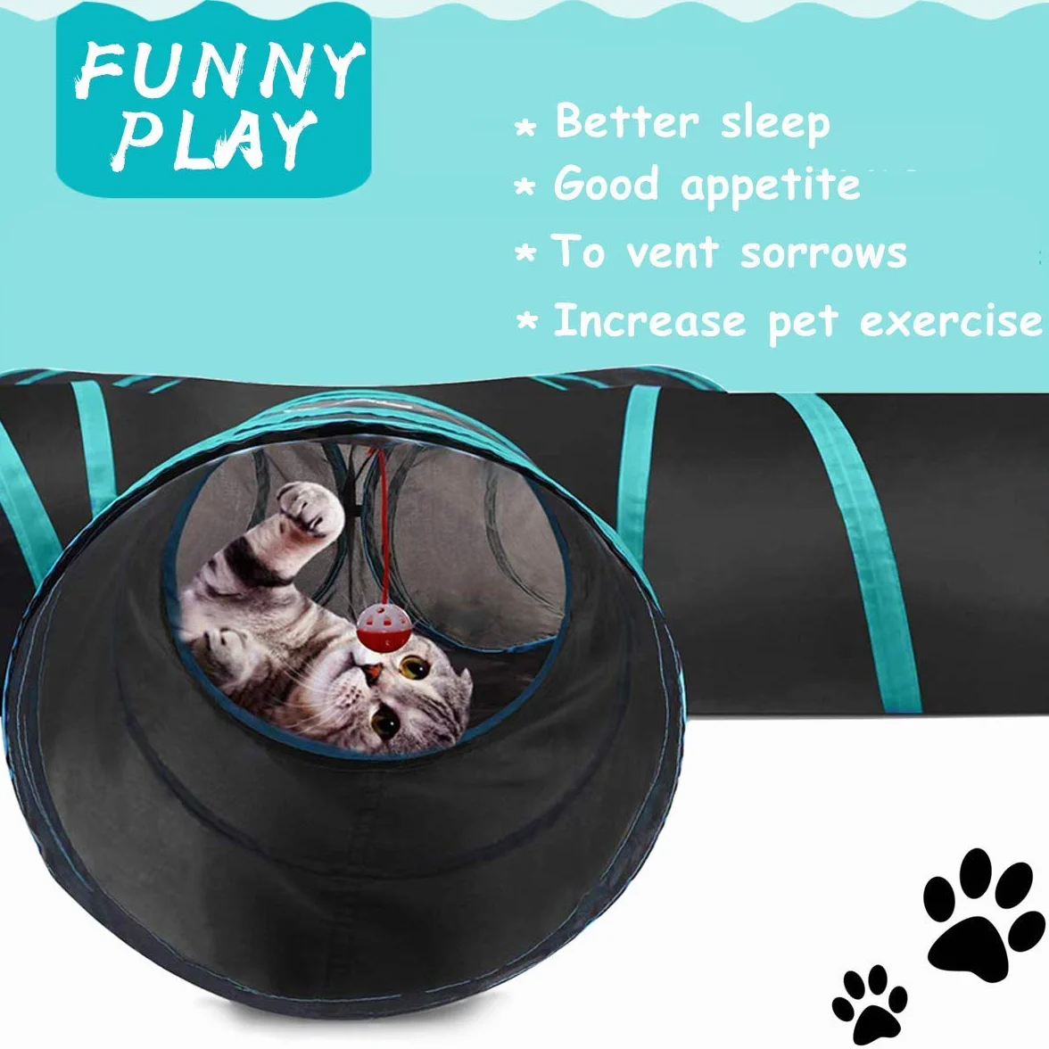Túnel De 5 Vías para Gatos, Tubo Plegable para túnel de Mascotas con Bolsa de Almacenamiento para Gatos, Cachorros, Conejos, Conejillos de Indias, Uso en Interiores y Exteriores