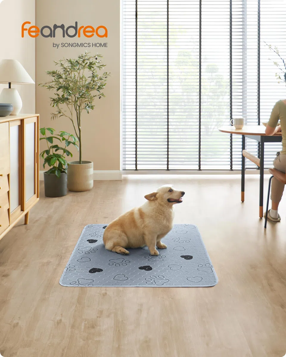 Feandrea Alfombras Lavables para Perros, Alfombras Absorbentes Reutilizables, 122 x 91 cm, Juego de 2, XL, Impermeables, Antideslizantes, Alta Absorbencia, para Gatos, Conejos, Gris PTD036G01