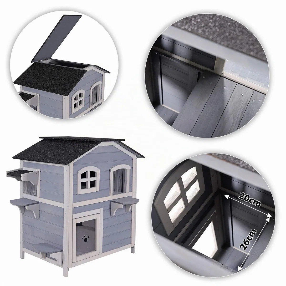 lionto Casa en forma de cueva, Villa para gatos, cabaña 80x55x90 cm, recinto Gris