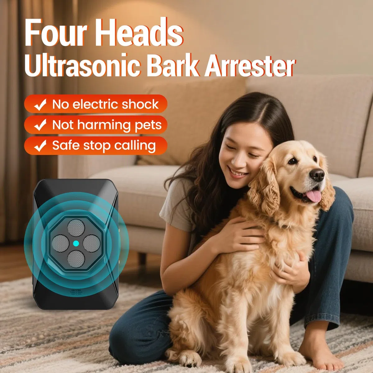 Antildridos para Perros, 4 Transmisores Ultrasónicos, 3 Niveles de Frecuencia Ajustables, Alcance de hasta 30 pies, Seguro para Perros Pequeños, Medianos y Grandes, para Interiores y Exteriores