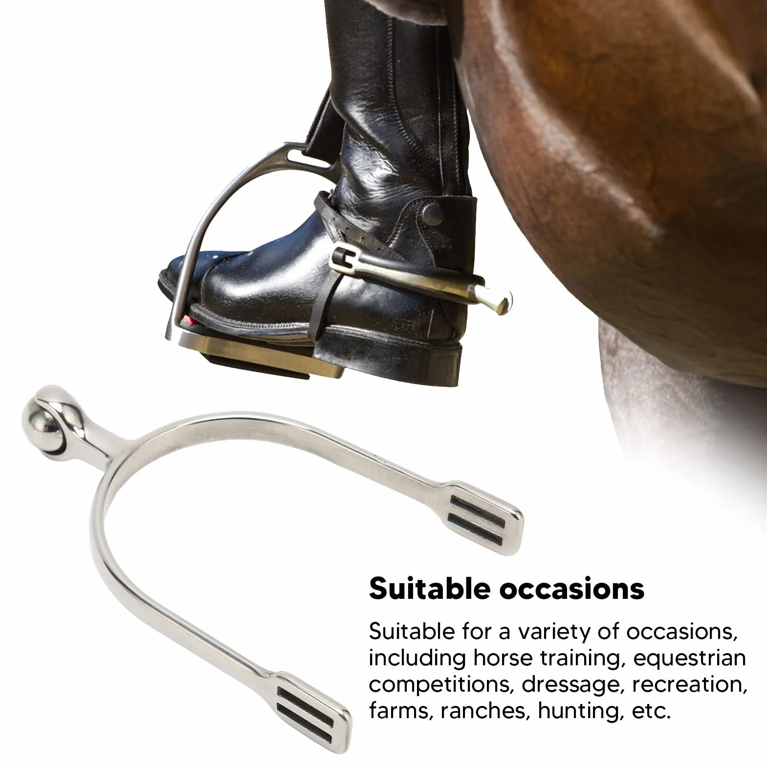 Esporas de caballo ,duraderas ,compactas ,bordes redondeados ,acero inoxidable ,seguro ,fácil de controlar ,2 unidades para botas de equitación