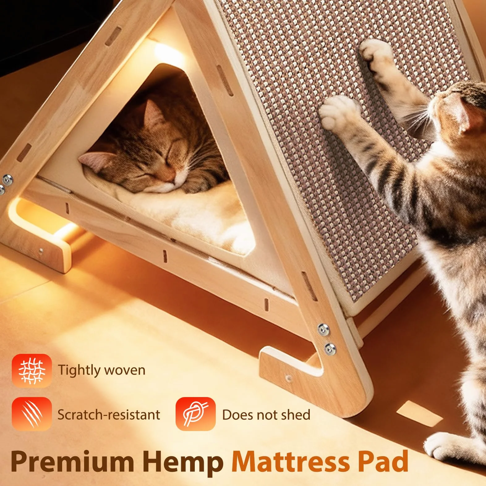 Casa para gatos 2 en 1 con tabla para rascar, tienda de madera para gatos y casa rascadora de sisal, tiendas de campaña para gatos, cueva para gatos para dos gatos, refugio para gatos, caseta para