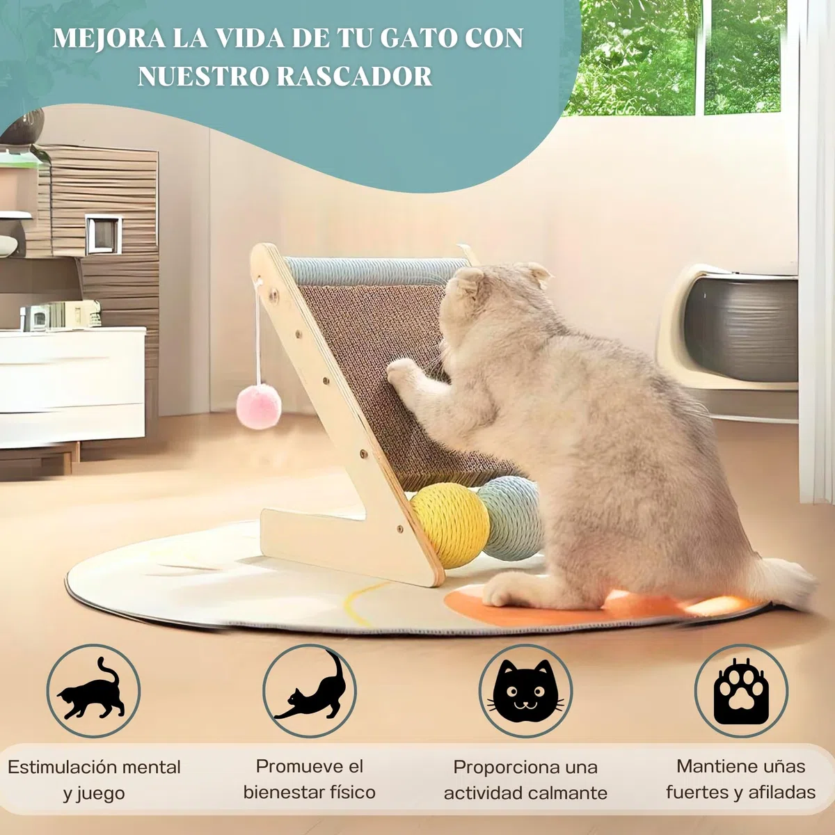 Rascador para Gatos con Cartón Corrugado y 1 Recambio Extra, Rascador Gato Inclinado, Arranhador para Gatos, Juguete para Gato y Cat Scratcher BEMANZ