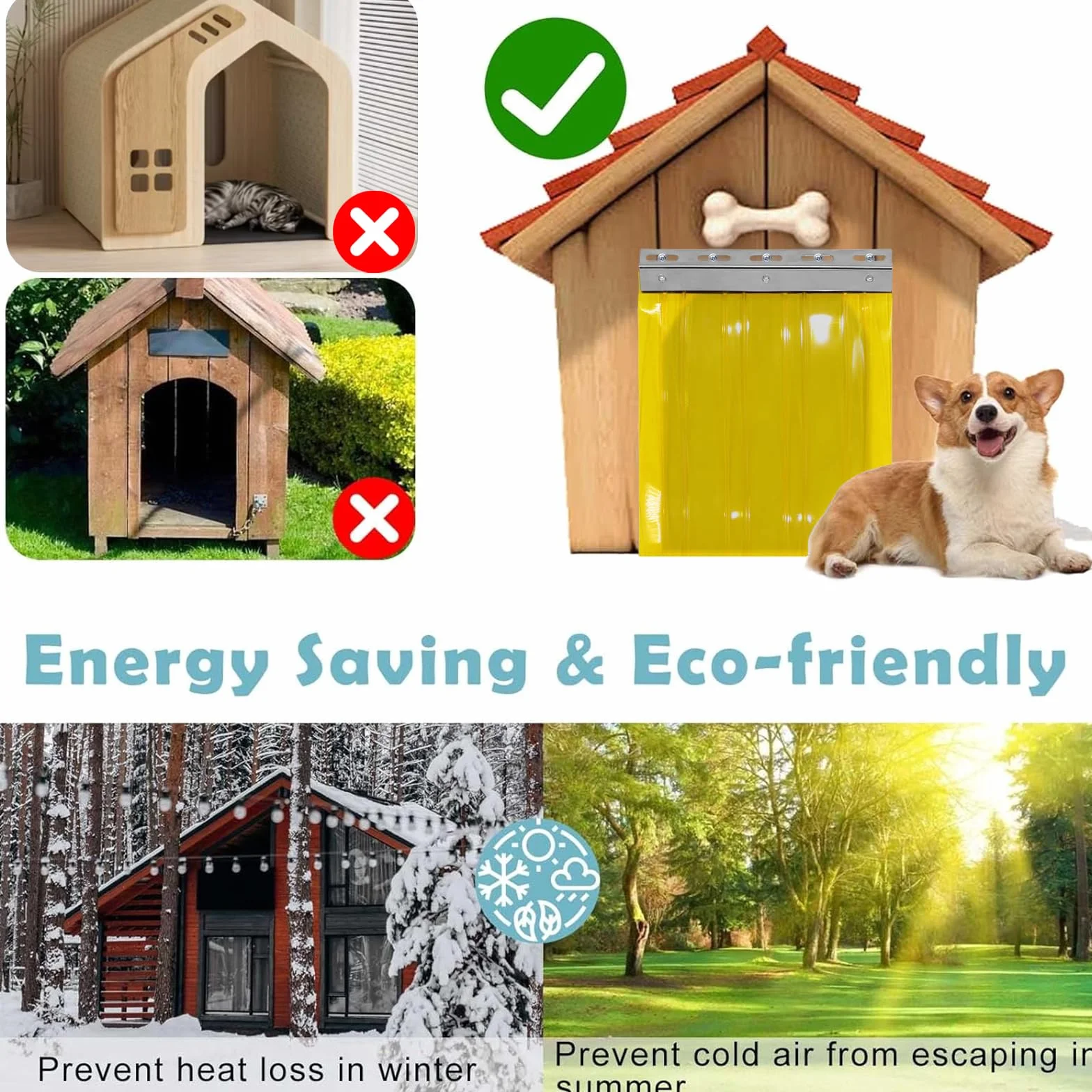 Poweka Puerta de Repuesto para Perros, Tira de Plástico Transparente, Amarillo Cortina de 3,6 m x 20 cm (con 2 Tiras de Metal), Cortina de PVC para Puerta de Casa de Perros
