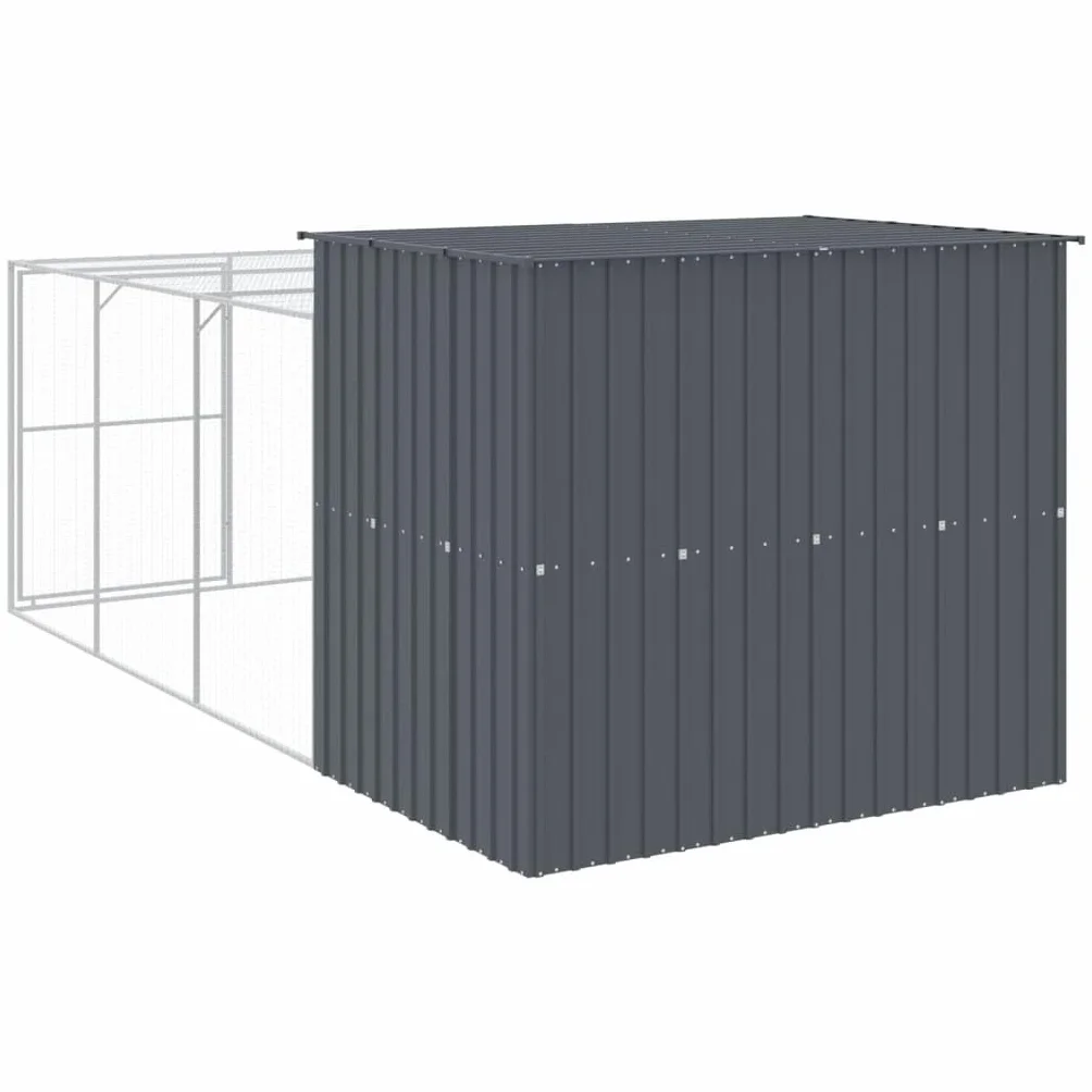 vidaXL Caseta Perros con Corral, Casa Jaula para Mascotas con Tejado, Perrera para Cachorros, Refugio para Animales, Acero Galvanizado Gris