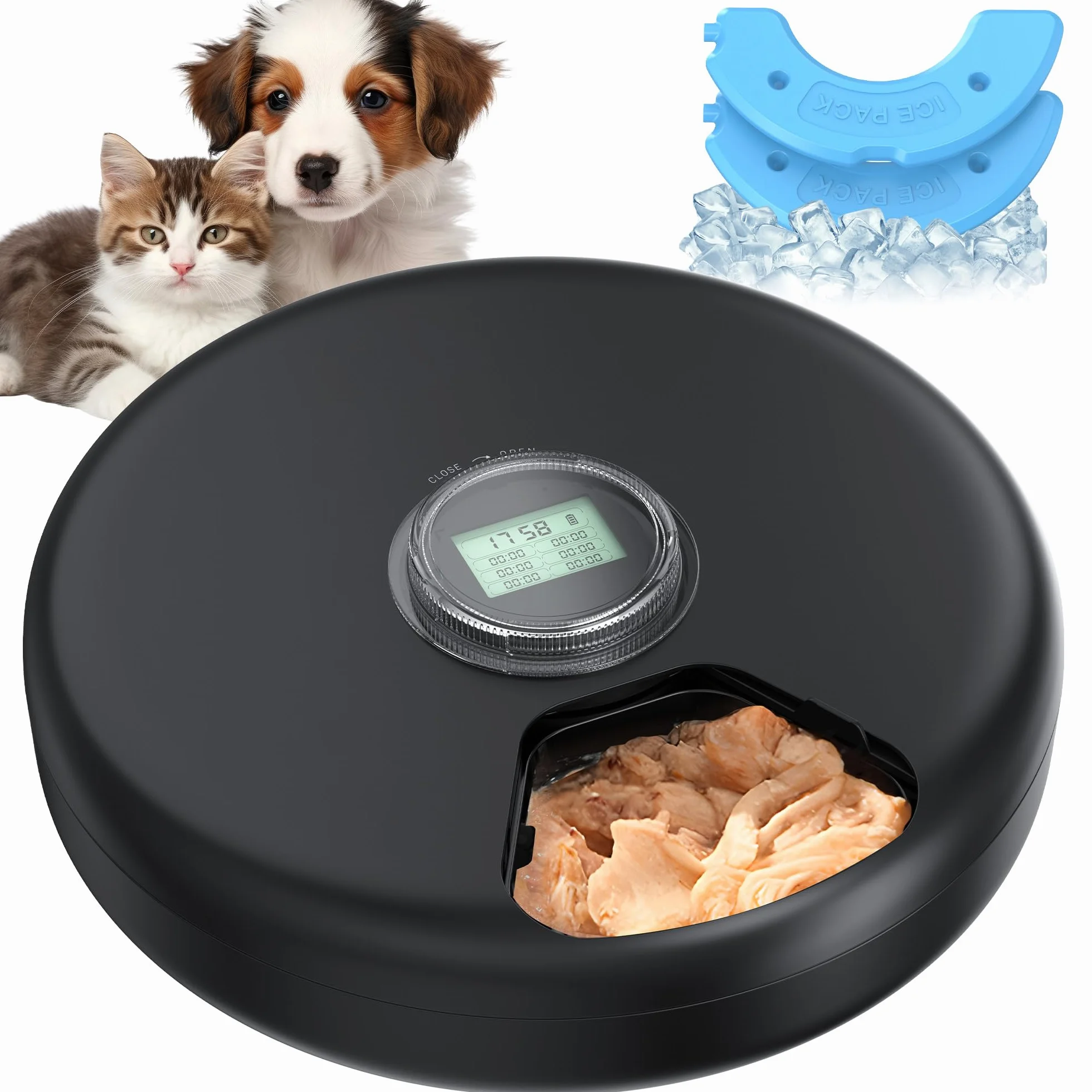 Comedero Gato Automatico Comida Humeda: Dispensador Comida Gatos Programable - Comedero Automatico Perros sin Cable - Dosificador Alimentador Perro Refrigerado a Pilas - 2 Bolsas de Hielo