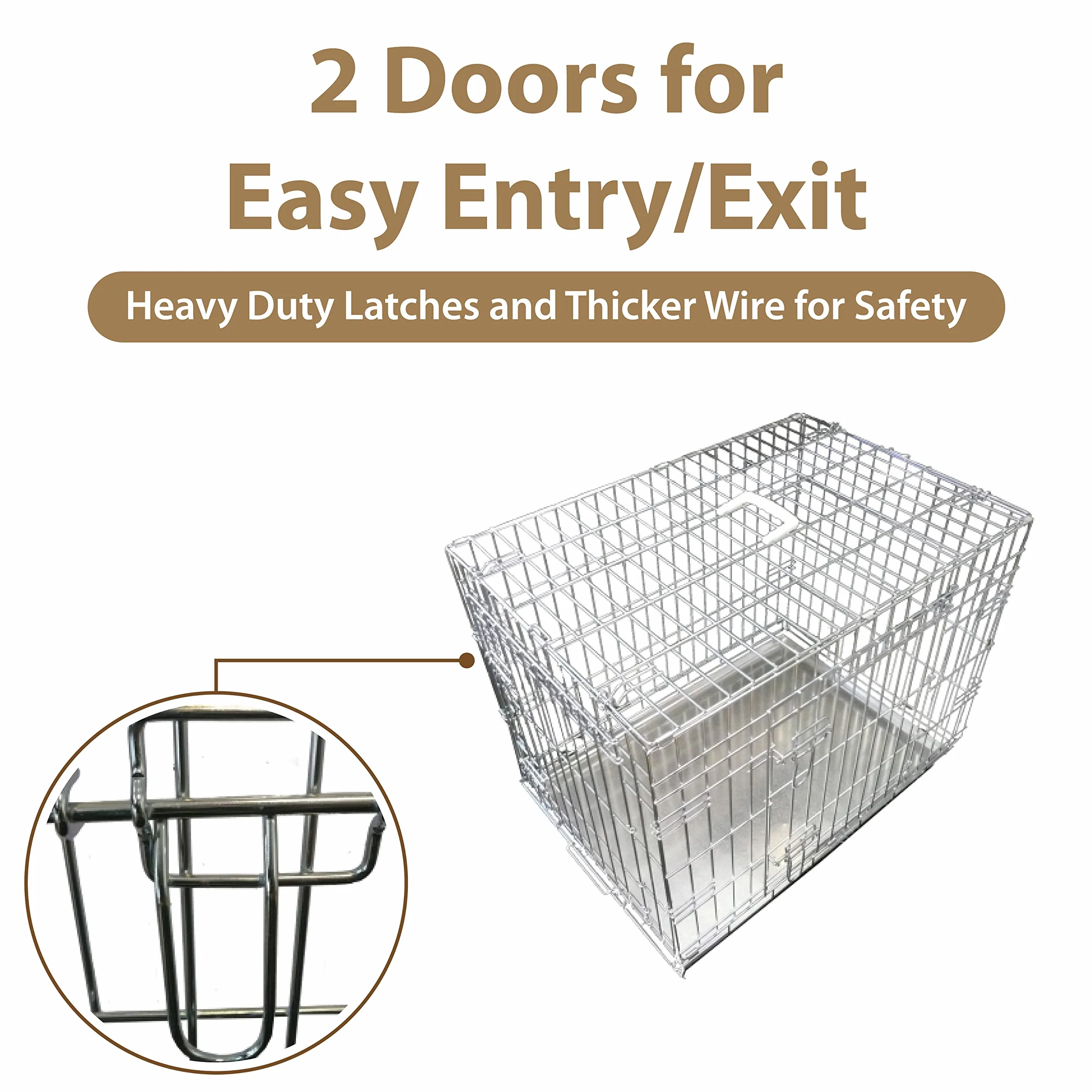 Ellie-Bo - Jaula plegable grande de 91 cm portátil y plegable de color plateado para perros con dos puertas hecha de varilla metálica resistente a mordiscos