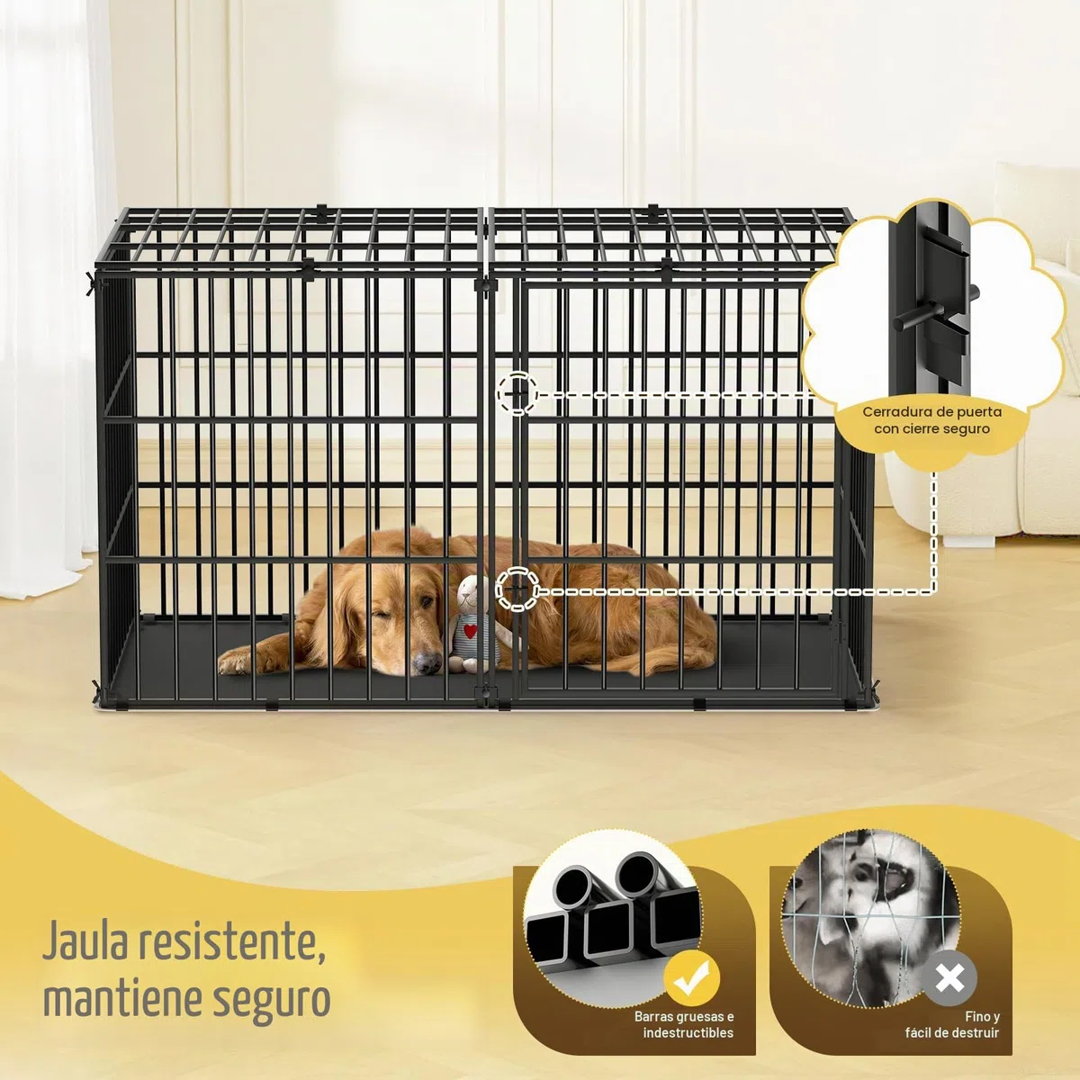 Pawaboo - Jaula para Perro, con Alfombra Impermeable, Parque de Metal Grueso, antimordeduras, con Tapa Segura, Interior, Exterior, 143,5 x 70 x 80 cm, Color Negro