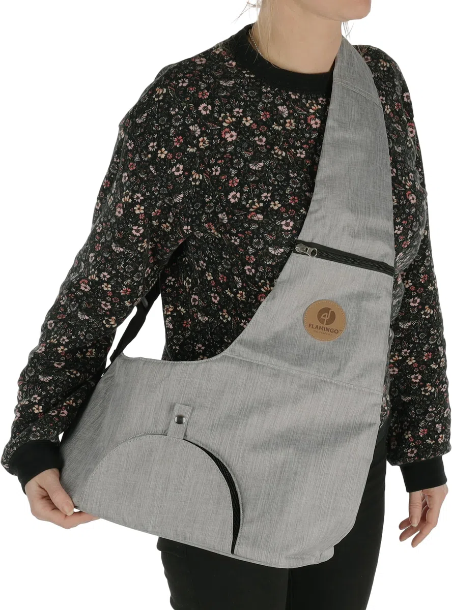 Mochila para Gatos – Perros – Kanga Gris – Mochila ventral en poliéster con ventilación y Bolsillo Extra