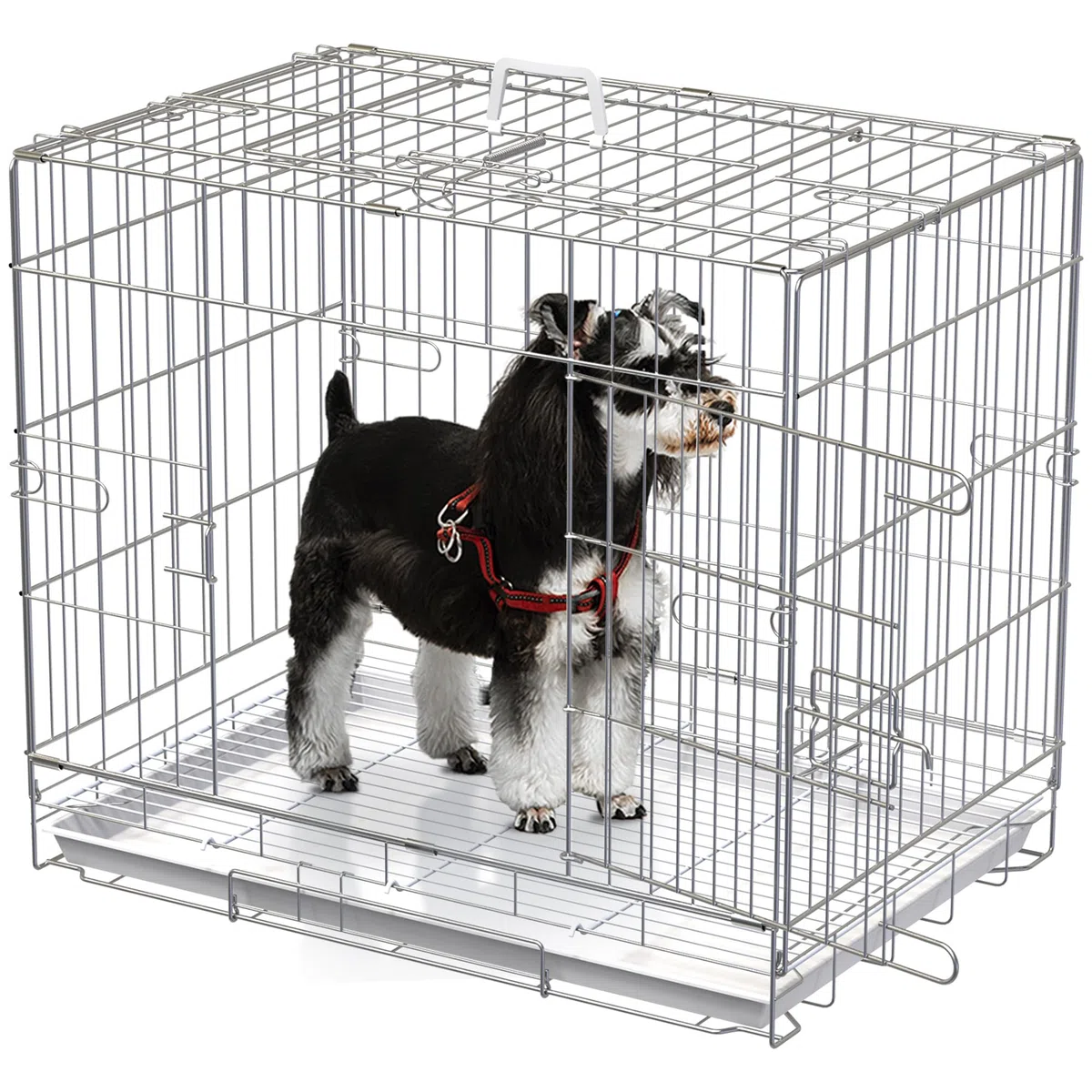 PawHut Jaula Plegable para Perros Perrera Metálica 61x43x50 cm Jaula Metálica para Perros con Bandeja Extraíble y 2 Puertas con Pestillo Blanco