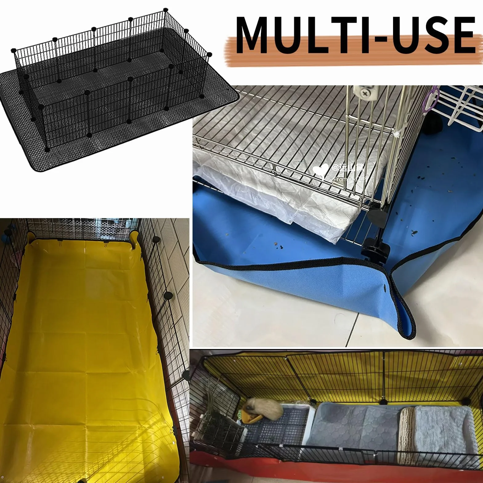 Oncpcare Tapete Impermeable para corralito de Mascotas de 150x150cm, Forro de Jaula de Conejillo de Indias, Base Reutilizable para Conejos, Conejos, Hurones y Otros Animales pequeños (Negro)