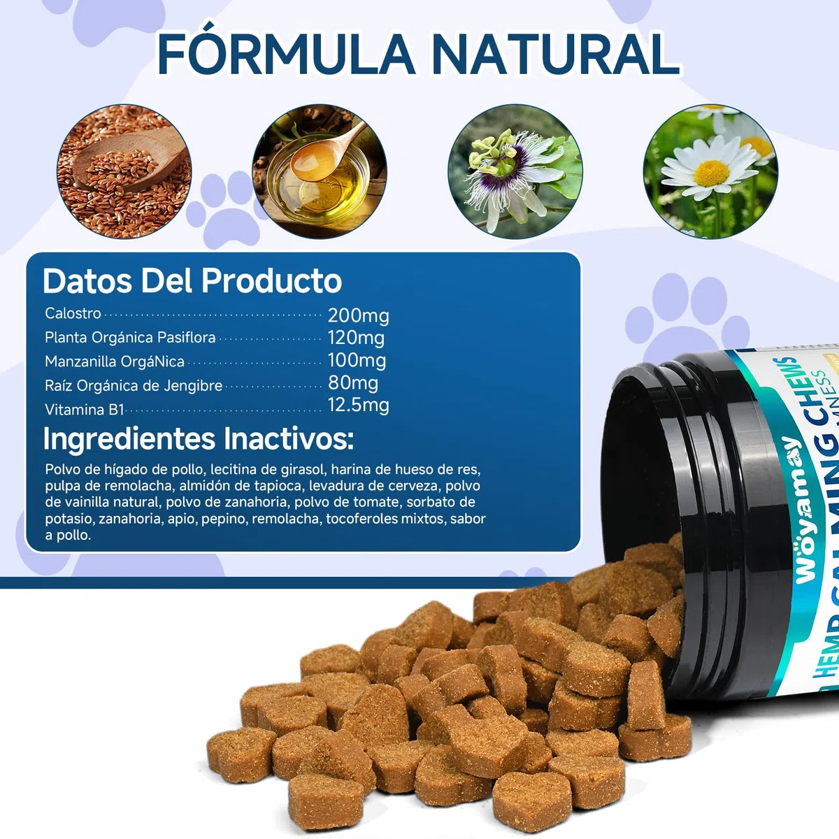 Golosinas Calmantes para Perros, 200 Naturales, Golosinas Tranquilizante para Perros para Apoyar la Calma, Ideales para Situacione de separación, Ladridos, Fuegos Artificiales y Tormentas, Sabor Pollo