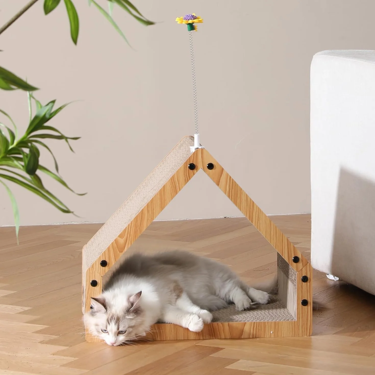 FUKUMARU Rascador para Gatos, Extra Larga 42 cm Rascador de cartón en Forma de casa para Gatos, Resistente Tabla rascadora para Gatos Hecha de Papel Corrugado, Grande