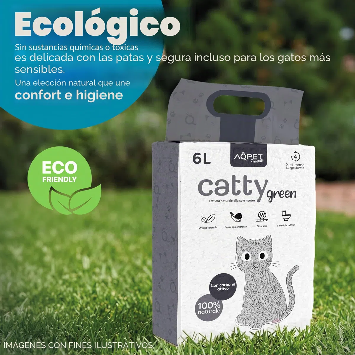 Aqpet Friends CattyGreen Arena para Gatos de Soja Natural de Origen Vegetal, sin Fragancia de carbón Activo