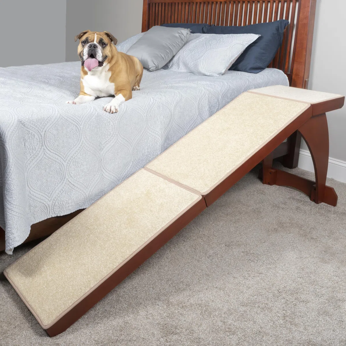 PetSafe Solvit - Rampa de Cama, llega a la mayoría de Las Camas, soporta Mascotas de hasta 120 Libras, Acceso para Perros y Gatos para Dormitorio, tracción Antideslizante de alfombras, Cereza