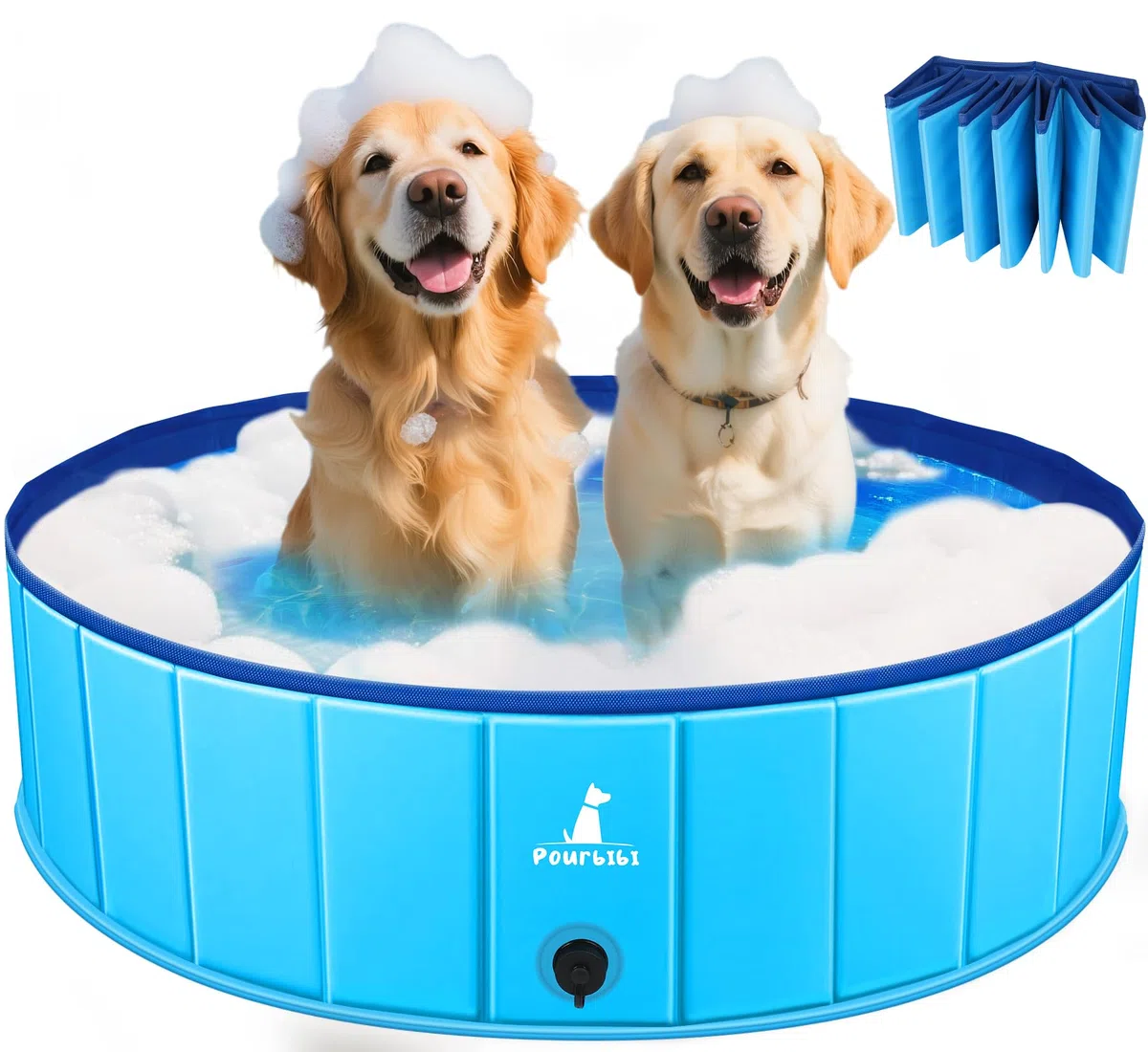 Pourbibi Piscina para Perros, Piscina De Baño para Perros, Ducha Plegable para Mascotas con PVC Ecológico Antideslizante (80x20 Cm)