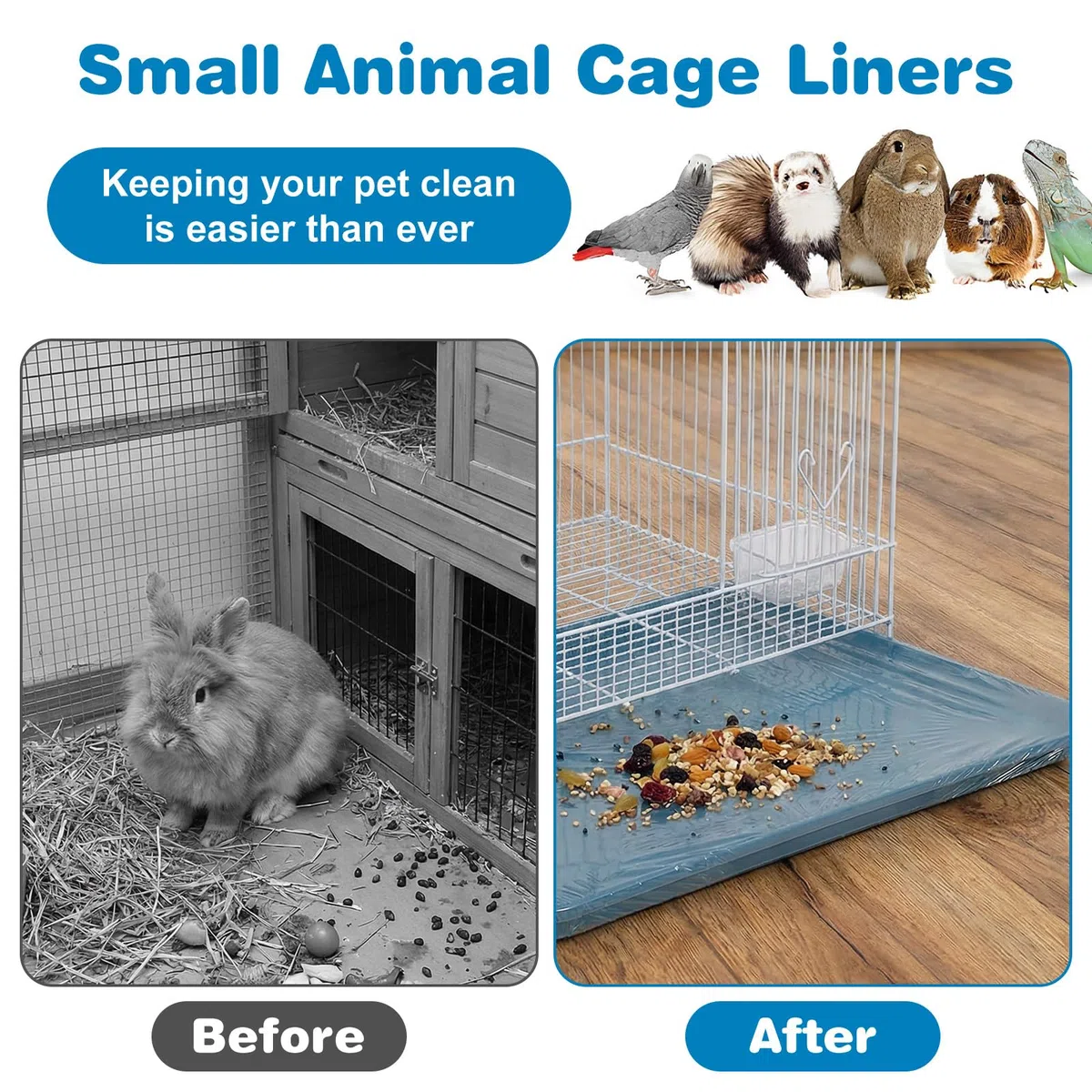 Forros desechables para jaulas de pájaros, 50 forros elásticos de plástico para jaulas de pájaros, forros transparentes e impermeables, para caja de arena para periquitos, hámsters, erizos y mascotas