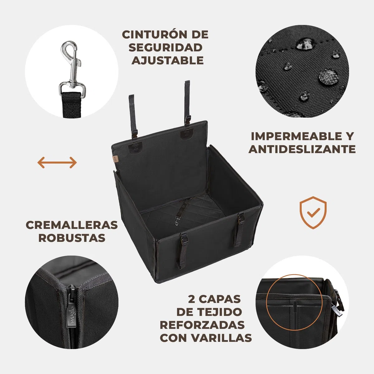 Wuglo Asiento de coche para perro extra estable – Asiento reforzado para perros de tamaño mediano con 4 correas de sujeción, robusto e impermeable asiento de coche para mascotas para asiento posterior