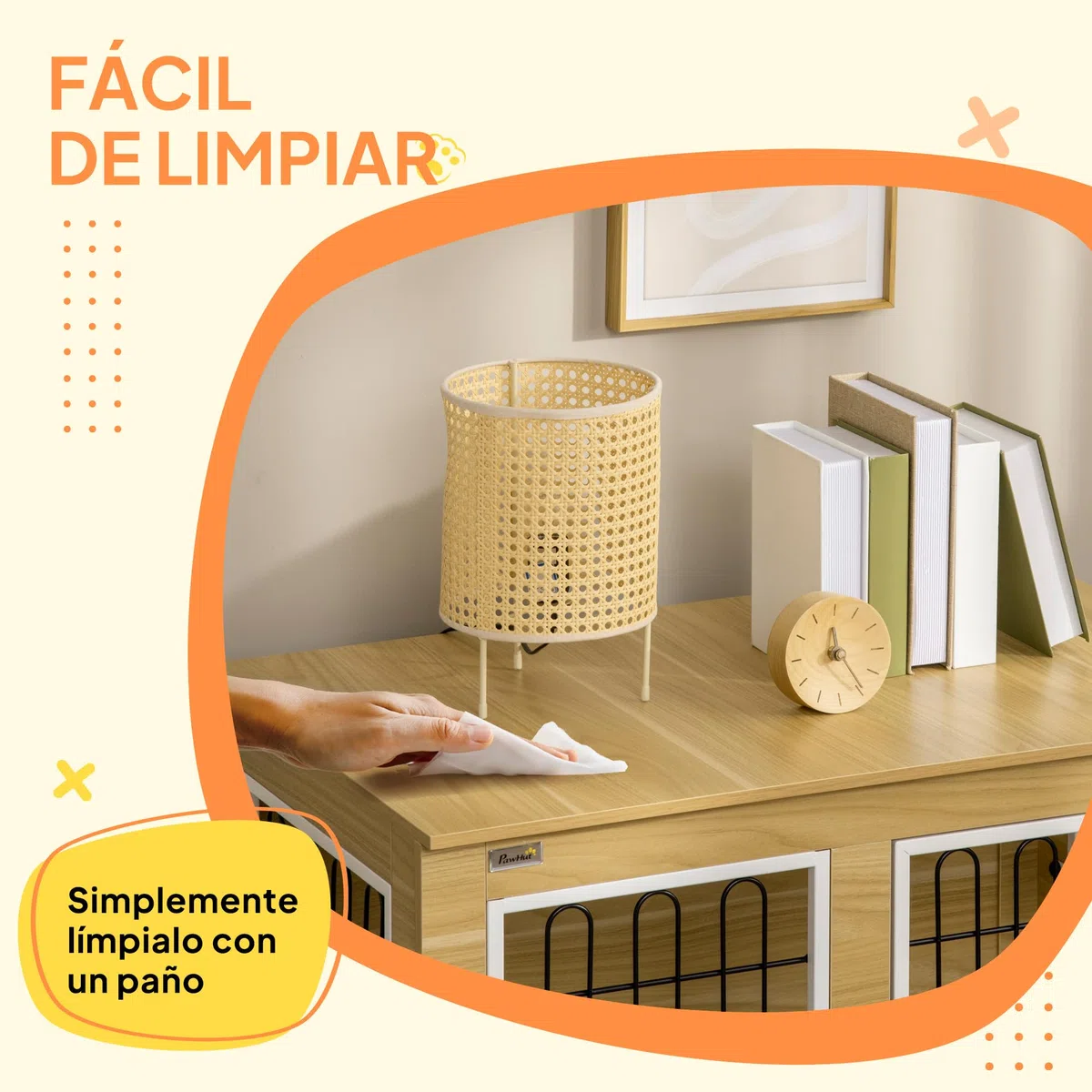 PawHut Jaula para Perros Mesa Auxiliar con Cojín Lavable Casa para Mascotas con Estructura de Acero para Perros Medianos y Grandes 90x58x65 cm Roble
