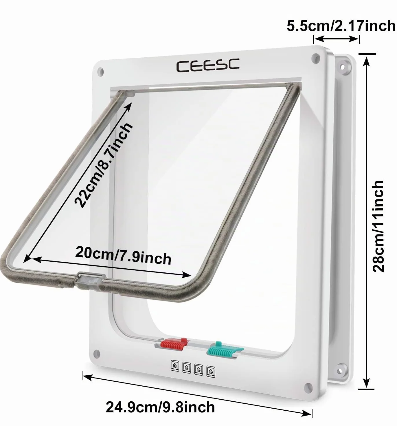 CEESC Gateras para Gatos Grandes (28 x 24,9 cm), Bloqueo de 4 Vías para Gatos y Perros Pequeños de Circunferencia <63 cm, Fácil de Instalar y Usar