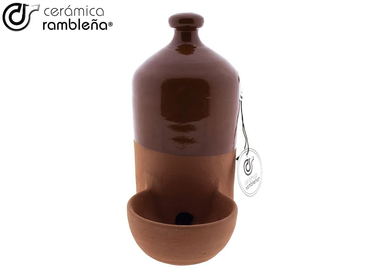 CERÁMICA RAMBLEÑA | Bebedero para mascotas y aves | Barro rojo de La Rambla (Córdoba) | Filo miel | 100% Hecho a mano | 4 litros | ECO